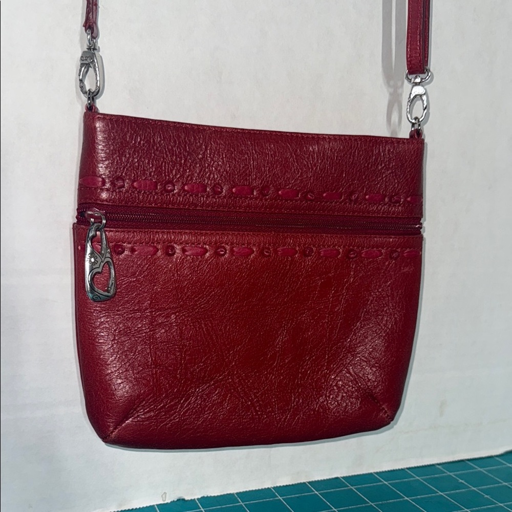 Brighton Red 100% Leather Small Crossbody Bag Everyday Wear 7.5” Wx 6.5”Hx 1” D